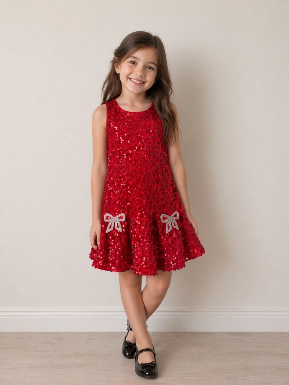 btween Girls Red Sequin Party Dress Holiday Christmas Sparkle Bow size 7